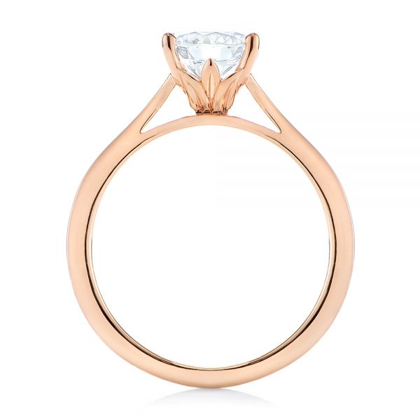 14k Rose Gold Floral Solitaire Diamond Engagement Ring - Front View -  104655