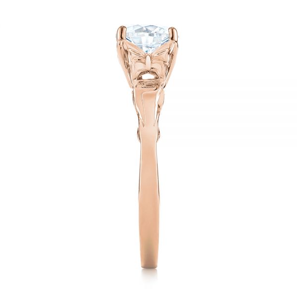 18k Rose Gold 18k Rose Gold Floral Solitaire Diamond Engagement Ring - Side View -  104122
