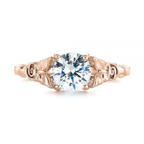 14k Rose Gold 14k Rose Gold Floral Solitaire Diamond Engagement Ring - Top View -  104122