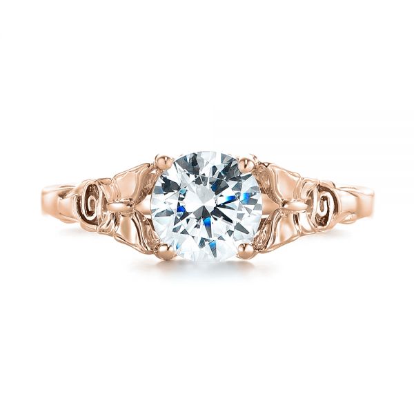 14k Rose Gold 14k Rose Gold Floral Solitaire Diamond Engagement Ring - Top View - 104122