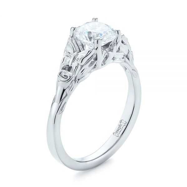 14k White Gold 14k White Gold Floral Solitaire Diamond Engagement Ring - Three-Quarter View -  104122