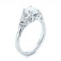 18k White Gold Floral Solitaire Diamond Engagement Ring - Three-Quarter View -  104122 - Thumbnail