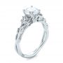 14k White Gold Floral Solitaire Diamond Engagement Ring - Three-Quarter View -  104176 - Thumbnail