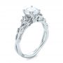 18k White Gold Floral Solitaire Diamond Engagement Ring - Three-Quarter View -  104176 - Thumbnail