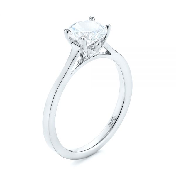 18k White Gold 18k White Gold Floral Solitaire Diamond Engagement Ring - Three-Quarter View -  104655