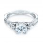 14k White Gold Floral Solitaire Diamond Engagement Ring - Flat View -  104176 - Thumbnail