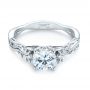  Platinum Platinum Floral Solitaire Diamond Engagement Ring - Flat View -  104176 - Thumbnail