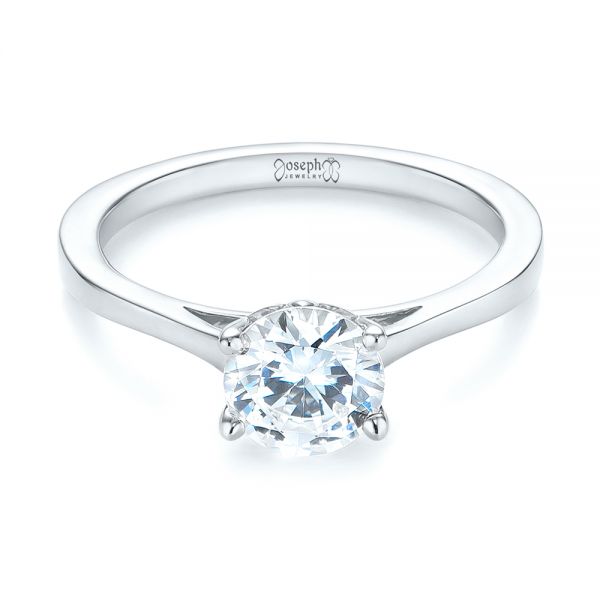 14k White Gold 14k White Gold Floral Solitaire Diamond Engagement Ring - Flat View -  104655