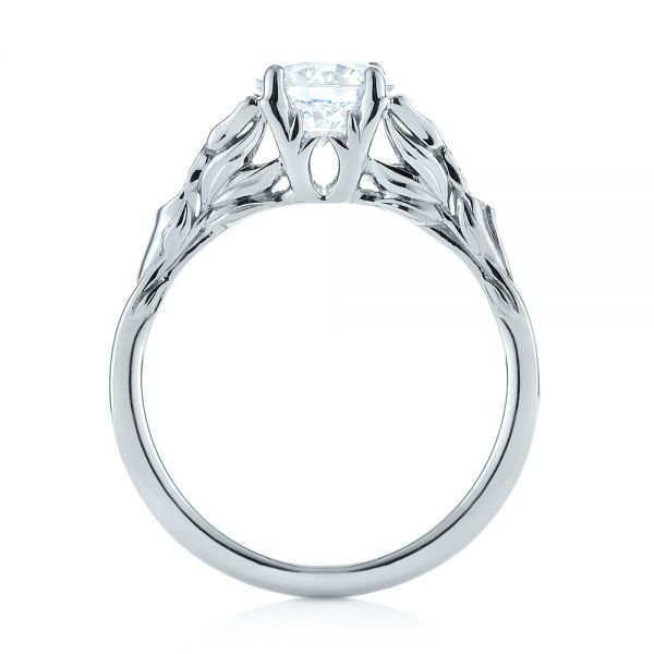 18k White Gold Floral Solitaire Diamond Engagement Ring - Front View - 104122