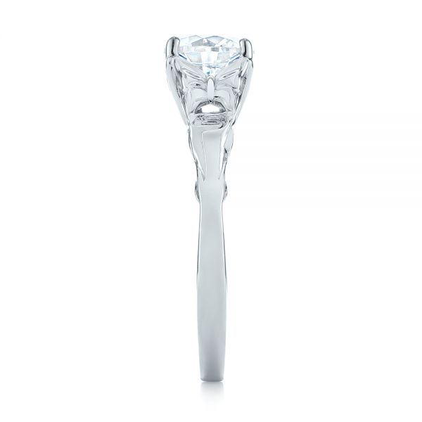 18k White Gold Floral Solitaire Diamond Engagement Ring - Side View - 104122