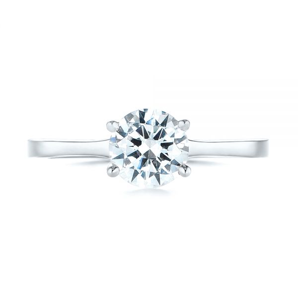 18k White Gold 18k White Gold Floral Solitaire Diamond Engagement Ring - Top View -  104655