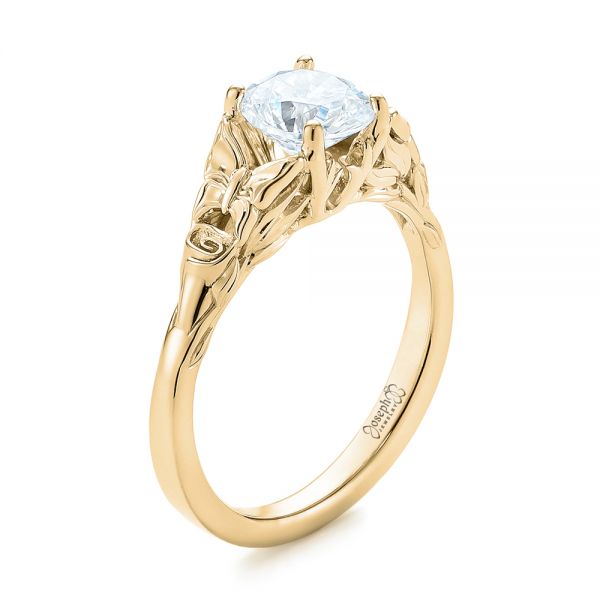 18k Yellow Gold 18k Yellow Gold Floral Solitaire Diamond Engagement Ring - Three-Quarter View -  104122