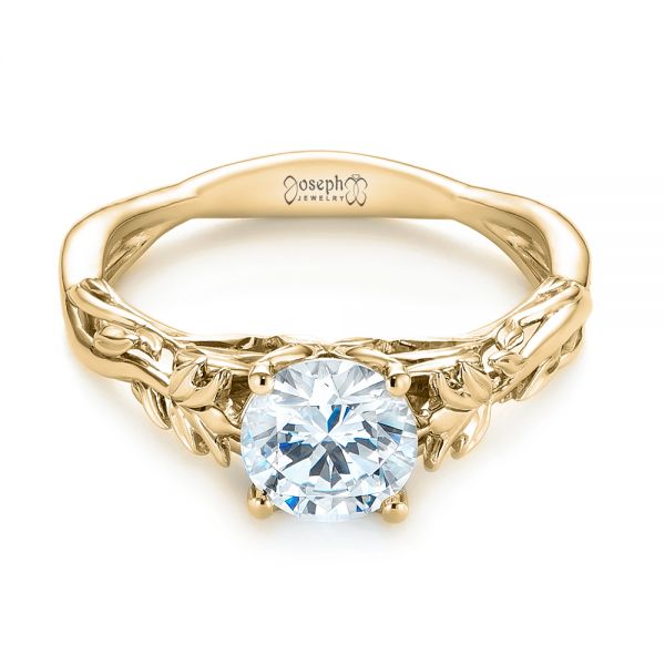 18k Yellow Gold 18k Yellow Gold Floral Solitaire Diamond Engagement Ring - Flat View -  104176