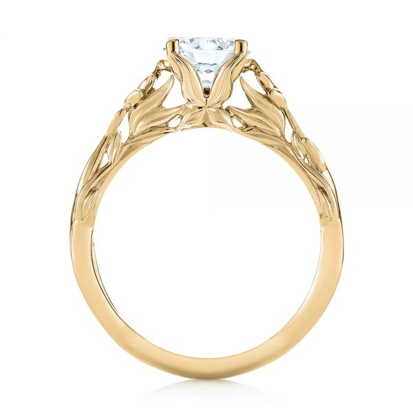 18k Yellow Gold 18k Yellow Gold Floral Solitaire Diamond Engagement Ring - Front View -  104176