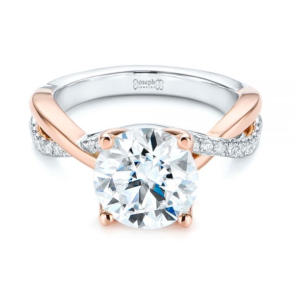 18k Rose Gold 18k Rose Gold Floral Two-tone Moissanite And Diamond Engagement Ring - Flat View -  105163