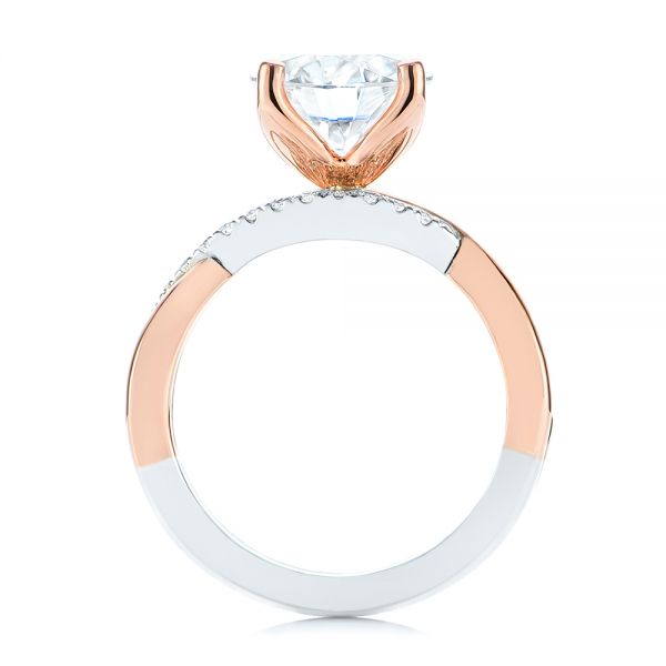 18k Rose Gold 18k Rose Gold Floral Two-tone Moissanite And Diamond Engagement Ring - Front View -  105163