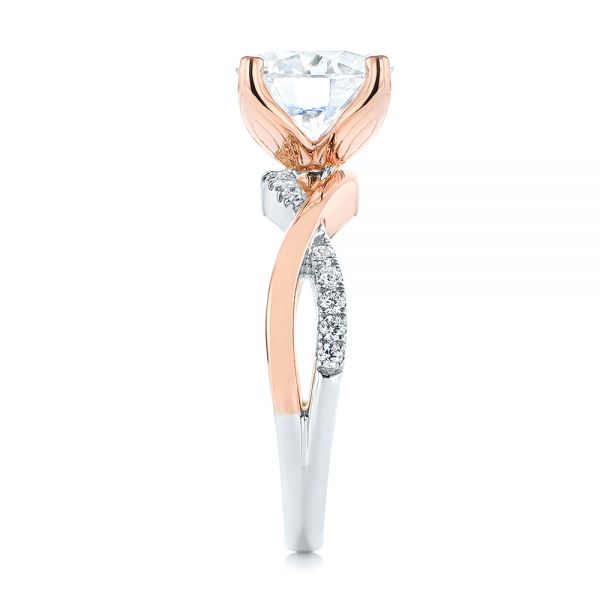 18k Rose Gold 18k Rose Gold Floral Two-tone Moissanite And Diamond Engagement Ring - Side View -  105163