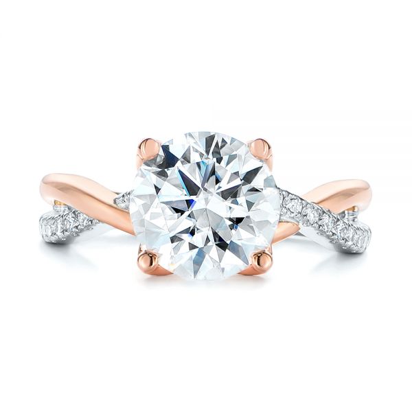 14k Rose Gold Floral Two-tone Moissanite And Diamond Engagement Ring - Top View - 105163