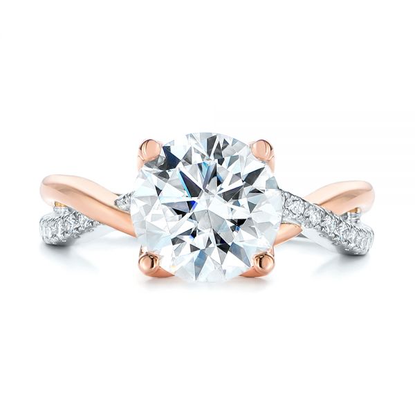 18k Rose Gold 18k Rose Gold Floral Two-tone Moissanite And Diamond Engagement Ring - Top View -  105163