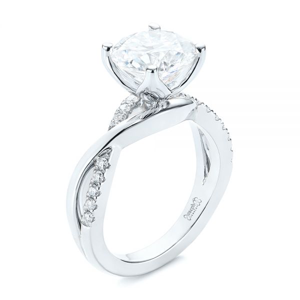  Platinum Platinum Floral Two-tone Moissanite And Diamond Engagement Ring - Three-Quarter View -  105163