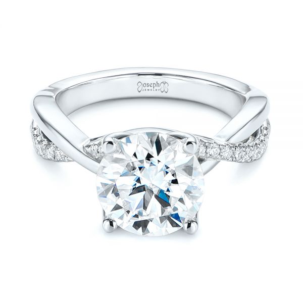 14k White Gold 14k White Gold Floral Two-tone Moissanite And Diamond Engagement Ring - Flat View -  105163