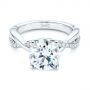 14k White Gold 14k White Gold Floral Two-tone Moissanite And Diamond Engagement Ring - Flat View -  105163 - Thumbnail