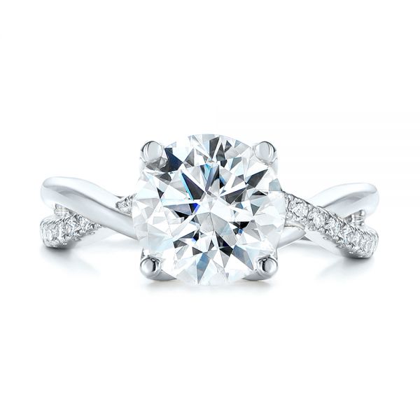 14k White Gold 14k White Gold Floral Two-tone Moissanite And Diamond Engagement Ring - Top View -  105163