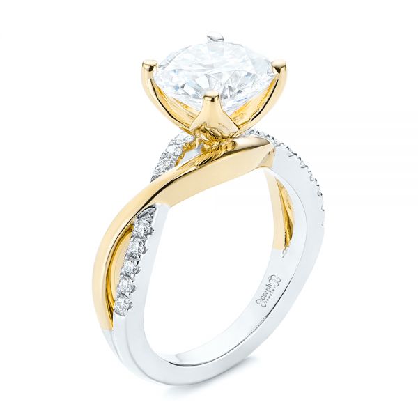 18k Yellow Gold 18k Yellow Gold Floral Two-tone Moissanite And Diamond Engagement Ring - Three-Quarter View -  105163