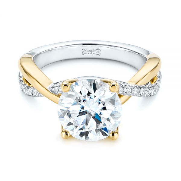 18k Yellow Gold 18k Yellow Gold Floral Two-tone Moissanite And Diamond Engagement Ring - Flat View -  105163