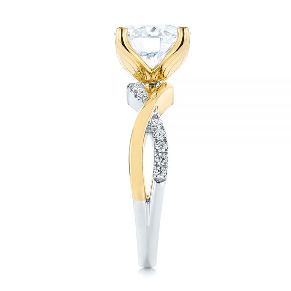 14k Yellow Gold 14k Yellow Gold Floral Two-tone Moissanite And Diamond Engagement Ring - Side View - 105163