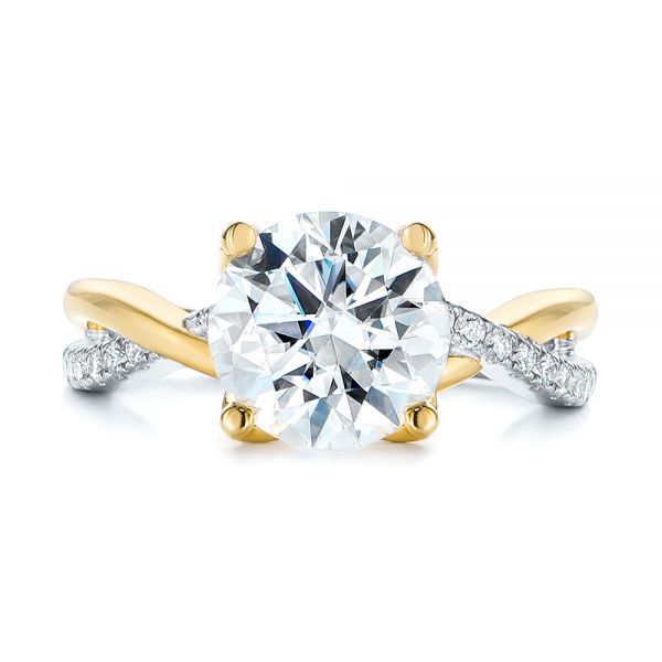 18k Yellow Gold 18k Yellow Gold Floral Two-tone Moissanite And Diamond Engagement Ring - Top View -  105163