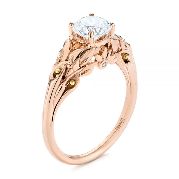 14k Rose Gold Floral Two-tone Diamond Engagement Ring - Three-Quarter View -  104089