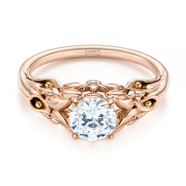 18k Rose Gold 18k Rose Gold Floral Two-tone Diamond Engagement Ring - Flat View -  104089