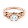 14k Rose Gold Floral Two-tone Diamond Engagement Ring - Flat View -  104089 - Thumbnail