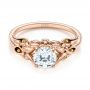 18k Rose Gold 18k Rose Gold Floral Two-tone Diamond Engagement Ring - Flat View -  104089 - Thumbnail