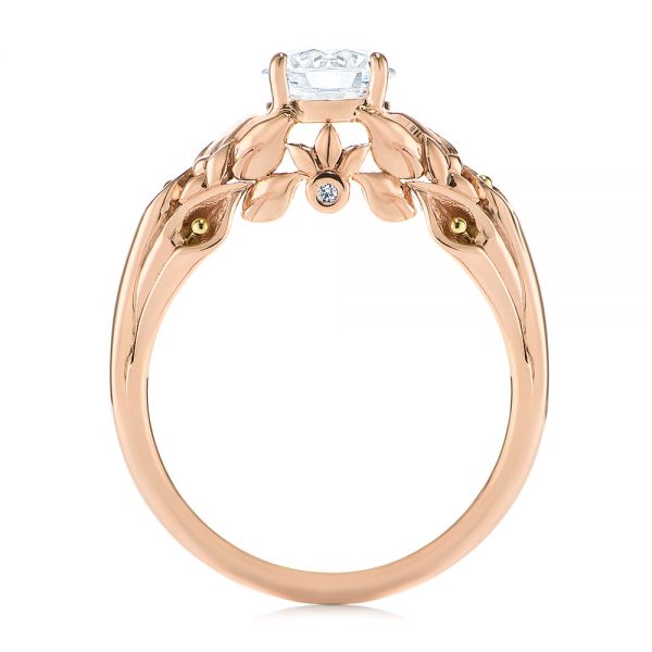 14k Rose Gold Floral Two-tone Diamond Engagement Ring - Front View -  104089