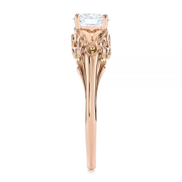 14k Rose Gold Floral Two-tone Diamond Engagement Ring - Side View -  104089