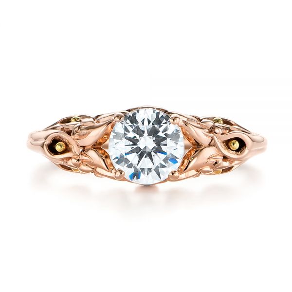 14k Rose Gold Floral Two-tone Diamond Engagement Ring - Top View -  104089