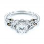 18k White Gold 18k White Gold Floral Two-tone Diamond Engagement Ring - Flat View -  104089 - Thumbnail