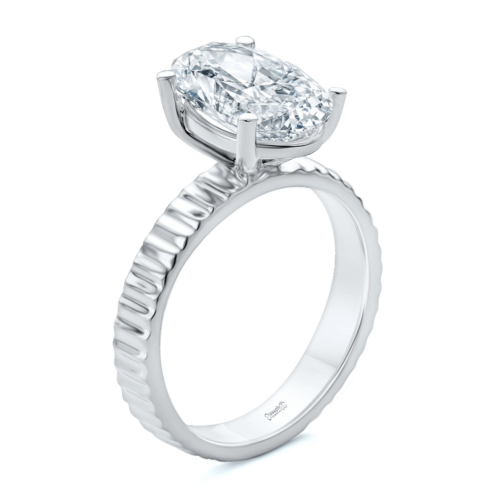  Platinum Platinum Fluted Shank Oval Engagement Ring - Three-Quarter View -  108138 - Thumbnail