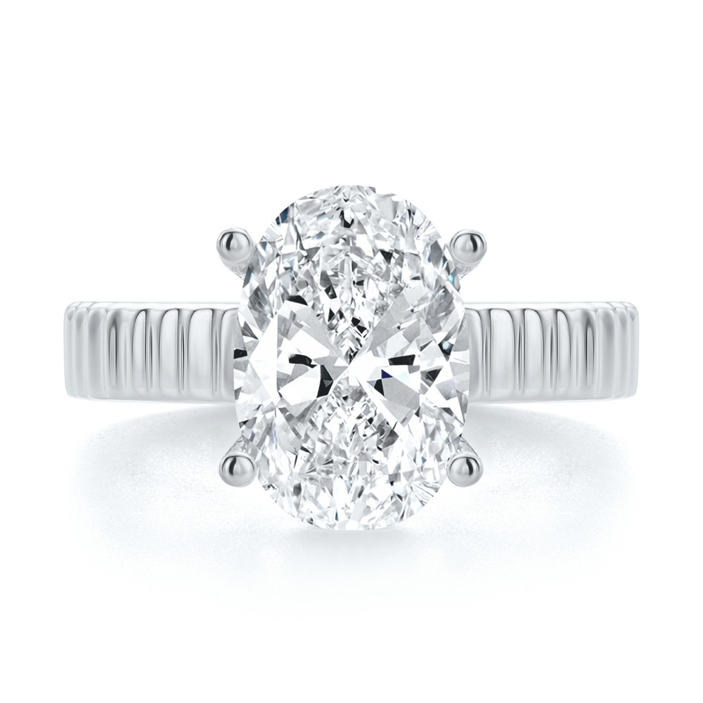  Platinum Platinum Fluted Shank Oval Engagement Ring - Top View -  108138 - Thumbnail