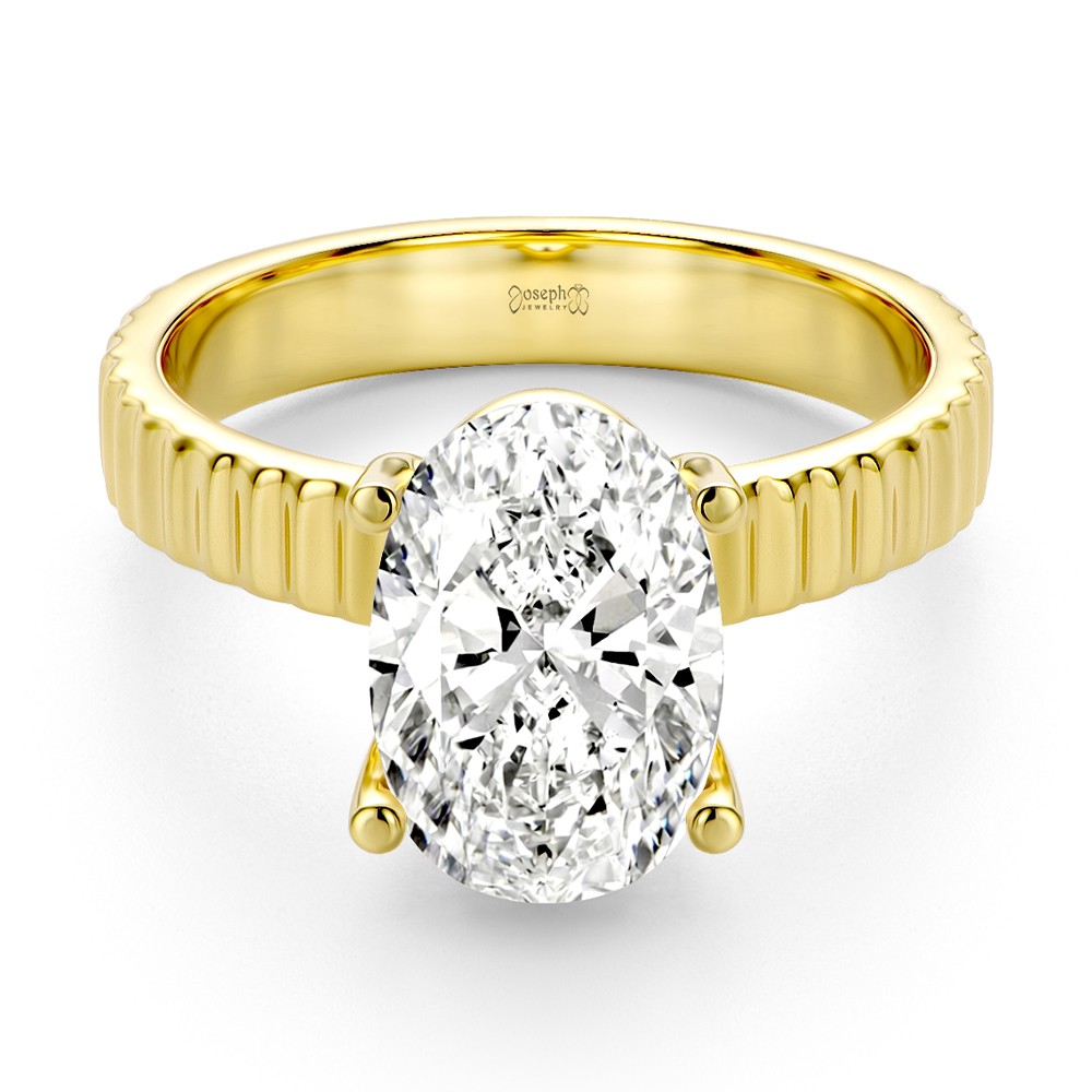 14k Yellow Gold Fluted Shank Oval Engagement Ring - Flat View -  108138 - Thumbnail