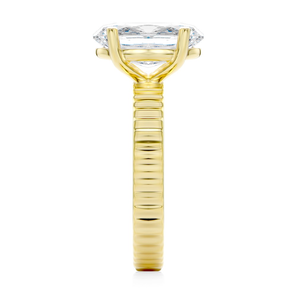 14k Yellow Gold Fluted Shank Oval Engagement Ring - Side View -  108138 - Thumbnail