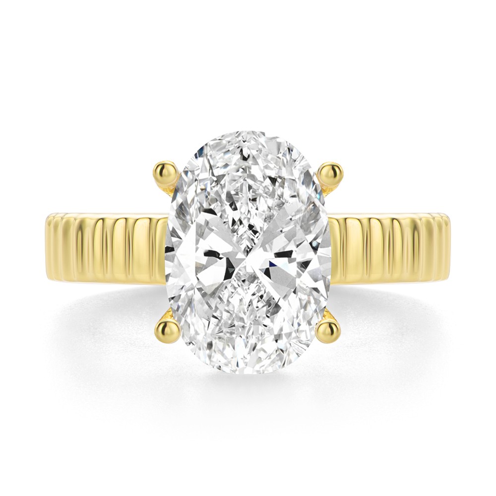 14k Yellow Gold Fluted Shank Oval Engagement Ring - Top View -  108138 - Thumbnail