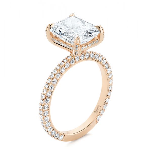 14k Rose Gold 14k Rose Gold Full Pave Diamond Engagement Ring - Three-Quarter View -  107607