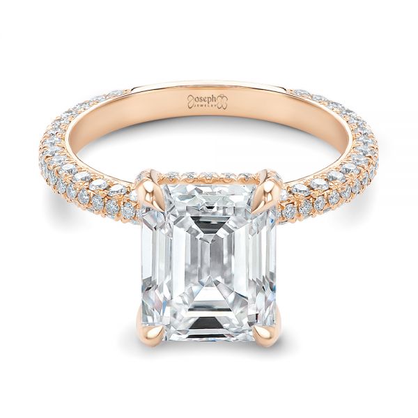 18k Rose Gold 18k Rose Gold Full Pave Diamond Engagement Ring - Flat View -  107607
