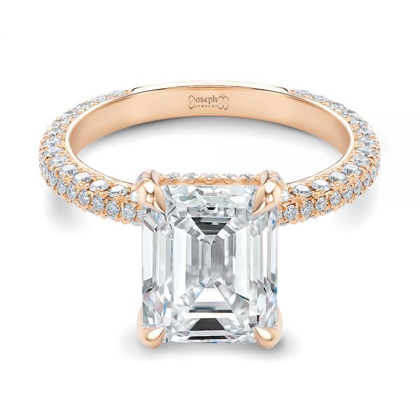 18k Rose Gold 18k Rose Gold Full Pave Diamond Engagement Ring - Flat View - 107607