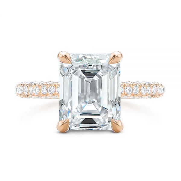 18k Rose Gold 18k Rose Gold Full Pave Diamond Engagement Ring - Top View -  107607