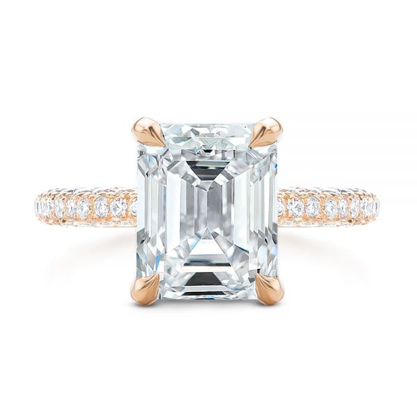 18k Rose Gold 18k Rose Gold Full Pave Diamond Engagement Ring - Top View - 107607