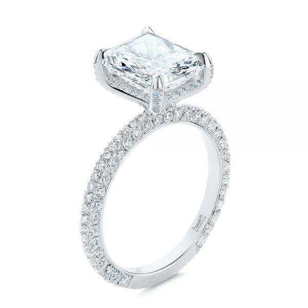 18k White Gold 18k White Gold Full Pave Diamond Engagement Ring - Three-Quarter View -  107607